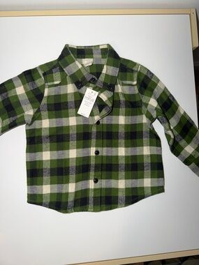 GAP Green and Cream Plaid Button-Down Shirt Organic Cotton for Kids